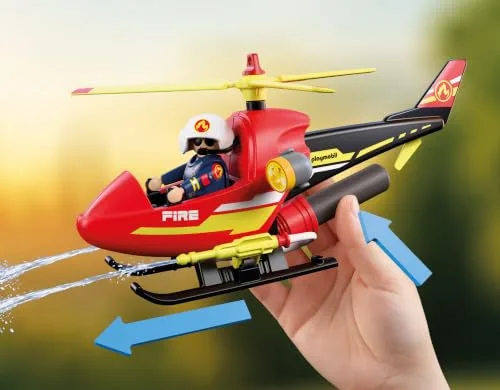 PLAYMOBIL ▫️ City Action | Helicóptero dos Bombeiros | Helicóptero de Emergência com função de jato de água, piloto e acessórios de resgate | para crianças a partir dos 4 anos | 72196 3