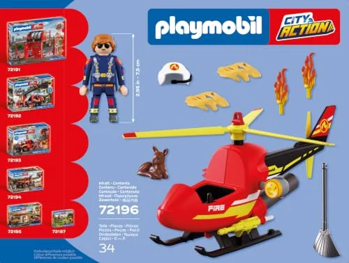 PLAYMOBIL ▫️ City Action | Helicóptero dos Bombeiros | Helicóptero de Emergência com função de jato de água, piloto e acessórios de resgate | para crianças a partir dos 4 anos | 72196 5