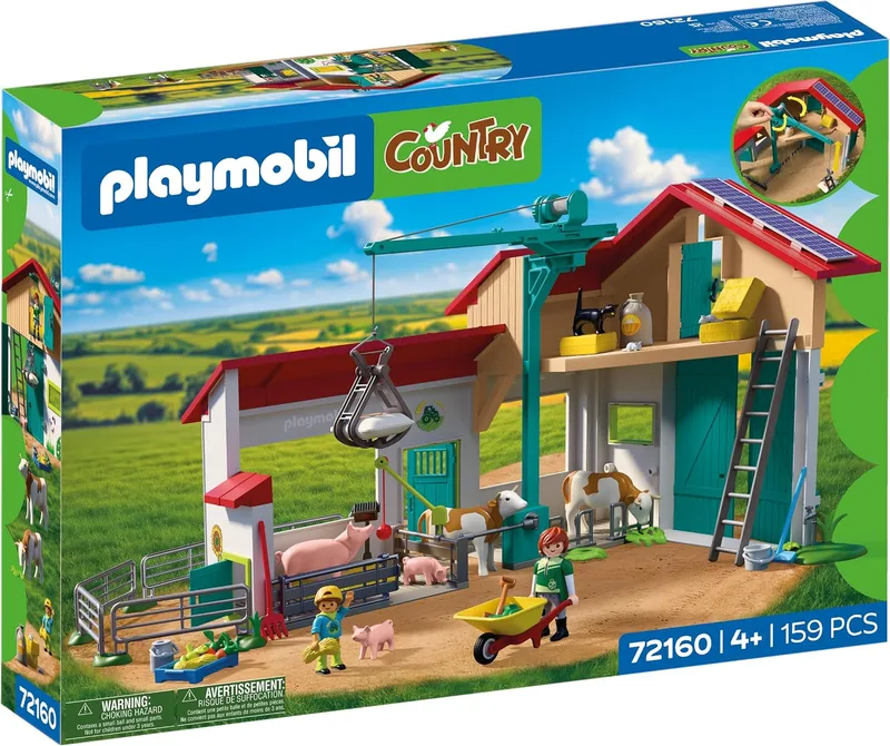 PLAYMOBIL ▫️ Country | Grande Quinta | Conjunto de brinquedos com grua de carga, estábulos, vários animais e muitos acessórios | para crianças a partir dos 4 anos | 72160