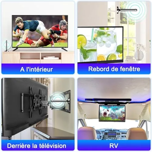 DGUPSP ▫️ Antena de TV de interior potente com amplificador de sinal de alto ganho – Recepção de 360° de longo alcance, base magnética para fácil fixação, compatível com televisores HD/4K 7