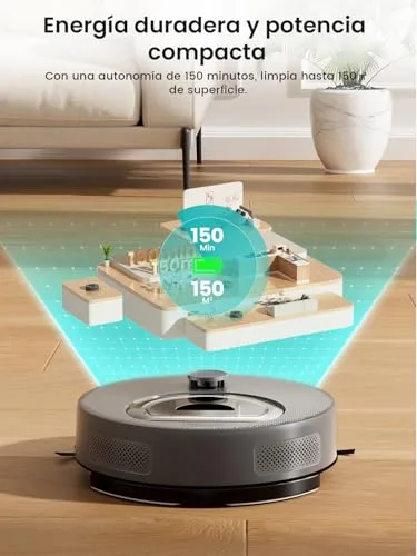 Lefant ▫️ M330 Plus — Aspirador e esfregador de chão robótico 3 em 1, 150 min de autonomia, 5000 Pa de potência, navegação dToF, sistema anti-emaranhamento para animais de estimação, Wi-Fi/aplicação/Alexa, cinzento 2