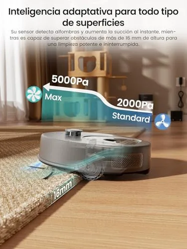 Lefant ▫️ M330 Plus — Aspirador e esfregador de chão robótico 3 em 1, 150 min de autonomia, 5000 Pa de potência, navegação dToF, sistema anti-emaranhamento para animais de estimação, Wi-Fi/aplicação/Alexa, cinzento 3