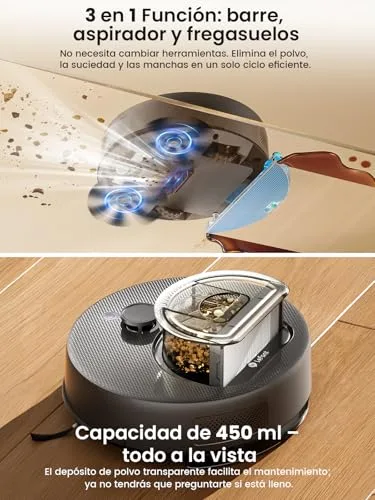 Lefant ▫️ M330 Plus — Aspirador e esfregador de chão robótico 3 em 1, 150 min de autonomia, 5000 Pa de potência, navegação dToF, sistema anti-emaranhamento para animais de estimação, Wi-Fi/aplicação/Alexa, cinzento 4