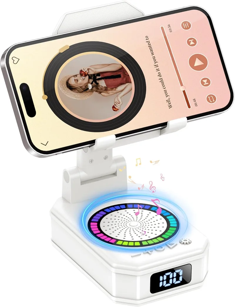 buwy ▫️ Altifalante Bluetooth pequeno, altifalante Bluetooth portátil com suporte para telemóvel, base antiderrapante, som surround HD, recarregável, presente original para homem e mulher, compatível com iOS e Android