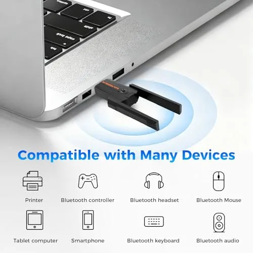 Quevati ▫️ Adaptador Bluetooth 6.0 para PC, USB de longo alcance, Plug and Play, para computador de secretária, portátil e PC 5