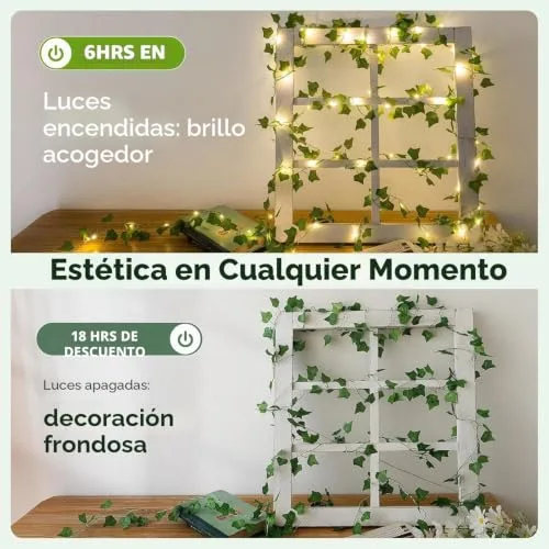 Kimuwote ▫️ Guirlanda de luzes LED com jasmim artificial, 2 m, jasmim artificial, 20 LEDs, folhas verdes, ramo de jasmim, guirlanda luminosa, bateria com função de temporizador, coroa de flores, plantas de interior, casamento 4