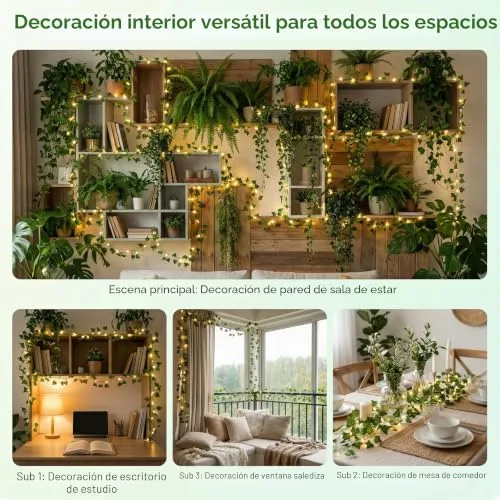 Kimuwote ▫️ Guirlanda de luzes LED com jasmim artificial, 2 m, jasmim artificial, 20 LEDs, folhas verdes, ramo de jasmim, guirlanda luminosa, bateria com função de temporizador, coroa de flores, plantas de interior, casamento 6