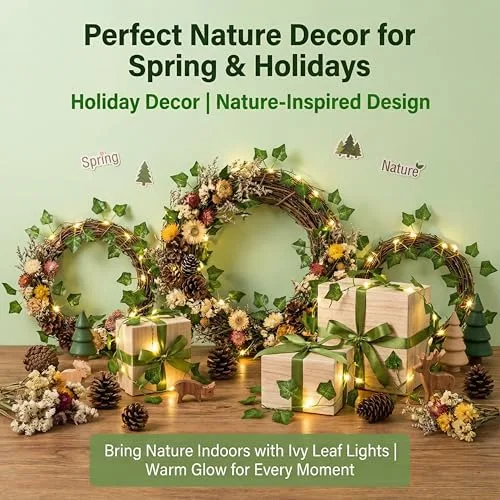 Kimuwote ▫️ Guirlanda de luzes LED com jasmim artificial, 2 m, jasmim artificial, 20 LEDs, folhas verdes, ramo de jasmim, guirlanda luminosa, bateria com função de temporizador, coroa de flores, plantas de interior, casamento 7