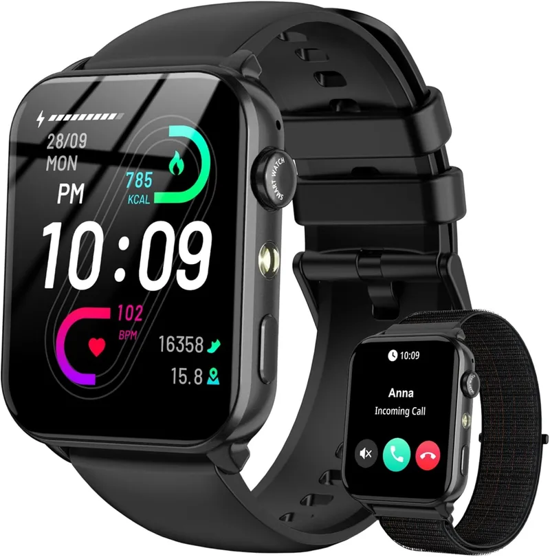 IOWODO ▫️ Smartwatch Homem Mulher com Chamada Bluetooth, Smartwatch de 1,91" com Lanterna LED, 2 Braceletes, Monitor de Coração/SpO2/Sono, Mais de 100 Modos Desportivos, IP68 à Prova de Água para Android iOS
