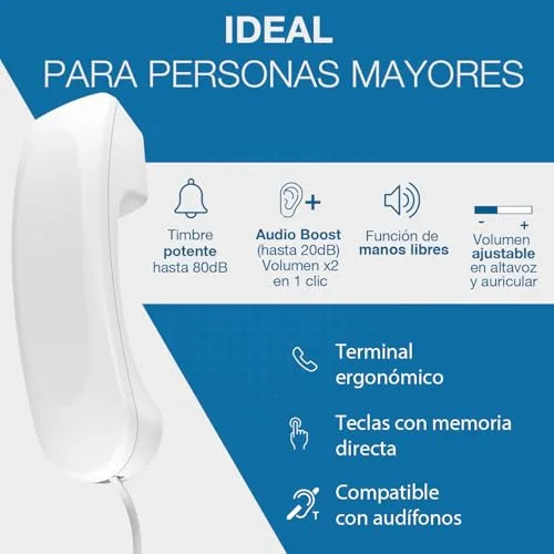 Alcatel ▫️ TMAX 10+ Telefone com fio para idosos - Teclas grandes - Amplificação de áudio - Teclas com imagens - Modo mãos-livres - Indicador luminoso de chamada - Toque alto - Compatível com aparelhos auditivos 2