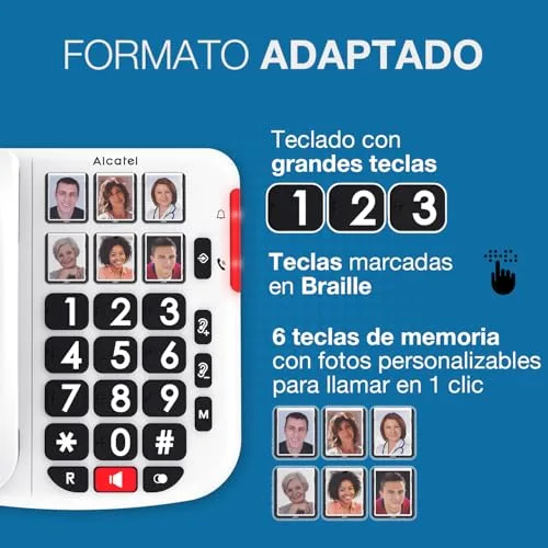 Alcatel ▫️ TMAX 10+ Telefone com fio para idosos - Teclas grandes - Amplificação de áudio - Teclas com imagens - Modo mãos-livres - Indicador luminoso de chamada - Toque alto - Compatível com aparelhos auditivos 3