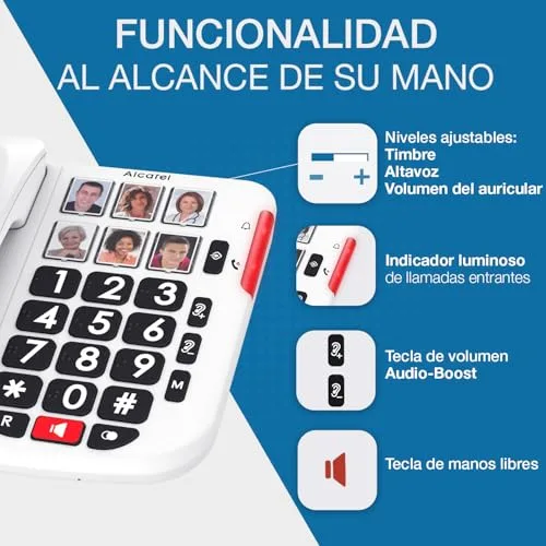 Alcatel ▫️ TMAX 10+ Telefone com fio para idosos - Teclas grandes - Amplificação de áudio - Teclas com imagens - Modo mãos-livres - Indicador luminoso de chamada - Toque alto - Compatível com aparelhos auditivos 4