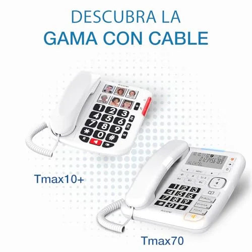 Alcatel ▫️ TMAX 10+ Telefone com fio para idosos - Teclas grandes - Amplificação de áudio - Teclas com imagens - Modo mãos-livres - Indicador luminoso de chamada - Toque alto - Compatível com aparelhos auditivos 5