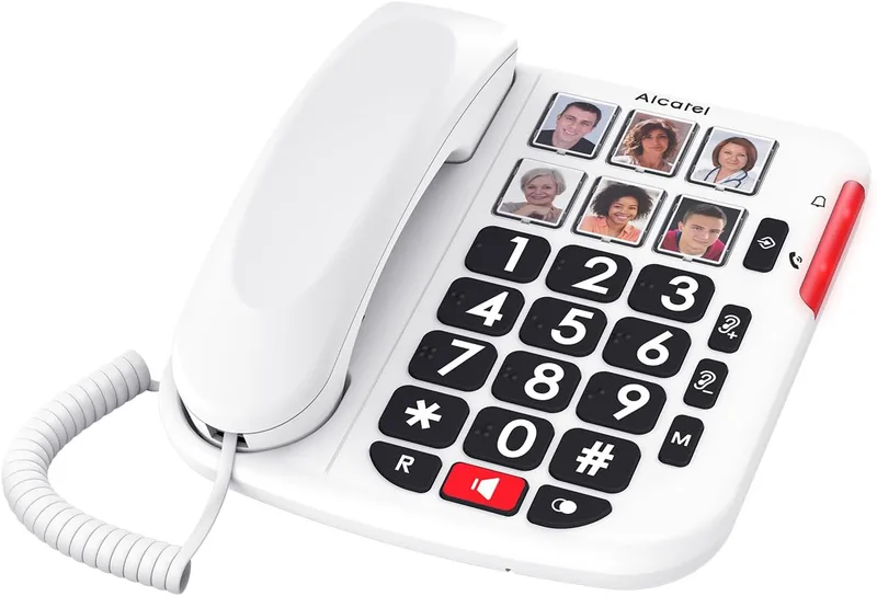 Alcatel ▫️ TMAX 10+ Telefone com fio para idosos - Teclas grandes - Amplificação de áudio - Teclas com imagens - Modo mãos-livres - Indicador luminoso de chamada - Toque alto - Compatível com aparelhos auditivos