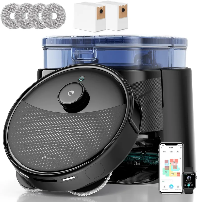 Lefant ▫️ Aspirador e esfregão robô M3 com mapeamento, 12 000 Pa, 220min, automático para 3,2 L, navegação dToF, prevenção de obstáculos PSD 190°, escovas anti-emaranhamento, 5G WiFi/App/Alexa, preto