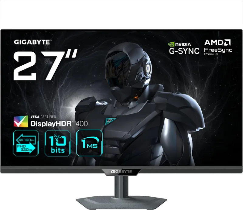 Gigabyte Technology ▫️ Monitor de jogos GIGABYTE G27U de 27” 4K UHD - Modo Dual (4K a 160 Hz ou FHD a 320 Hz), 3840 x 2160, 1 ms, 350 CD/m², FreeSync Premium, DisplayHDR400, HDMI 2.1, DisplayPort 1.4