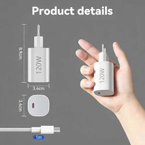 Ruilezyo ▫️ Carregador USB-C de 120 W para Xiaomi 14T Pro, 15T Pro, 15 Ultra, 15T, Poco F8 Pro, X7 Pro, F7 Ultra e F6; adaptador de corrente GaN de 120 W Turbo Hyper Charger para Redmi Note 14 Pro+ e 13✓ 2