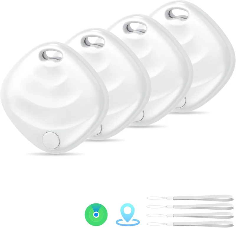 Hoxe ▫️ 2026 Novo [Certificado pela Apple MFi] (Apenas iOS) Conjunto de 4 Tracker Tags (Branco), Localizador com Bluetooth 5.3 para a aplicação «Encontrar o meu» da Apple, localizador de chaves e localizador para carro/carteira/bagagem