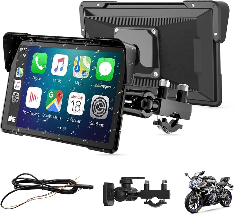 Sceirplx ▫️ Ecrã CarPlay Moto de 7", IPX67, Android Auto e CarPlay, compatível com TPMS