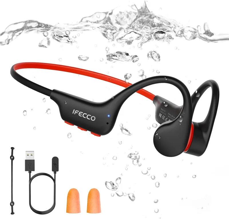I love e iFecco ▫️ IFECCO Auscultadores de Condução Óssea para Natação - IP68 Resistentes à Água, Auscultadores Bluetooth 6.0 para Natação, Auscultadores de Condução Óssea com 8 GB de MP3 para Natação, Corrida e Ciclismo