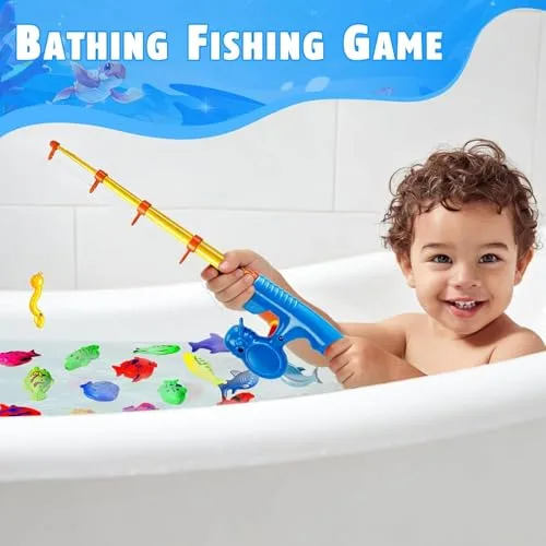 CozyBomB ▫️ Conjunto de Pesca Magnética XXL de 59 peças com piscina insuflável - Brinquedo de praia, campismo e atividades ao ar livre para crianças dos 3 aos 5 anos - Conjunto de férias com 2 canas, 2 redes, 2 baldes e saco de transporte 6