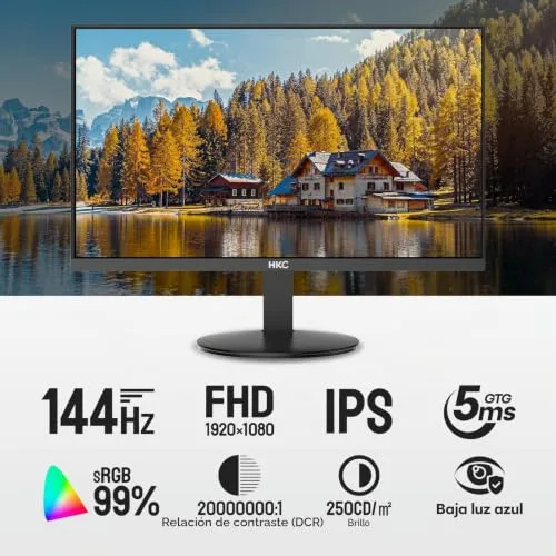 HKC ▫️ Monitor de jogos de 27 polegadas, 144 Hz, painel IPS, 99 % sRGB, Adaptive Sync 2