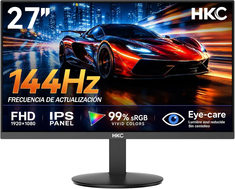 HKC ▫️ Monitor de jogos de 27 polegadas, 144 Hz, painel IPS, 99 % sRGB, Adaptive Sync