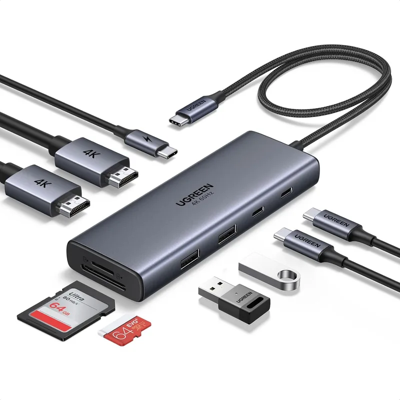 UGREEN ▫️ Revodok Pro Hub USB-C – Estação de ligação 9 em 1 com dois ecrãs
