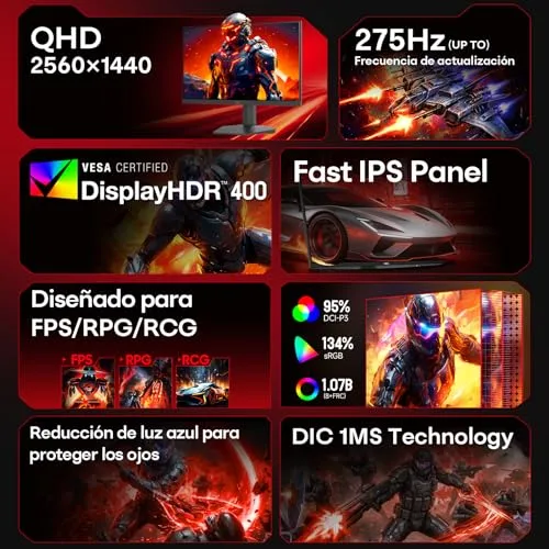 HKC ▫️ Monitor de jogos de 27 polegadas, QHD, Fast IPS, 260 Hz (OC 275 Hz), 1 ms 2