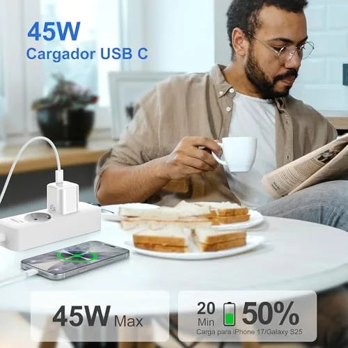 YISH ▫️ Carregador USB-C com carregamento rápido de 45 W: GAN PD 3.0, tomada USB-C, carregador compacto de carregamento rápido tipo C para smartphones e tablets, com cabo tipo C a C de 60 W 2