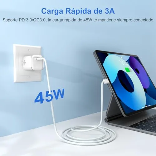 YISH ▫️ Carregador USB-C com carregamento rápido de 45 W: GAN PD 3.0, tomada USB-C, carregador compacto de carregamento rápido tipo C para smartphones e tablets, com cabo tipo C a C de 60 W 3