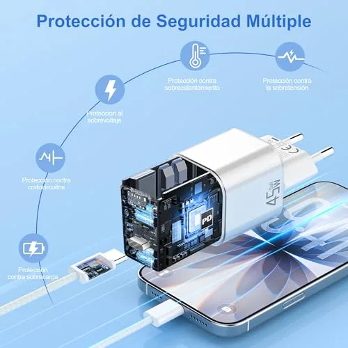 YISH ▫️ Carregador USB-C com carregamento rápido de 45 W: GAN PD 3.0, tomada USB-C, carregador compacto de carregamento rápido tipo C para smartphones e tablets, com cabo tipo C a C de 60 W 5