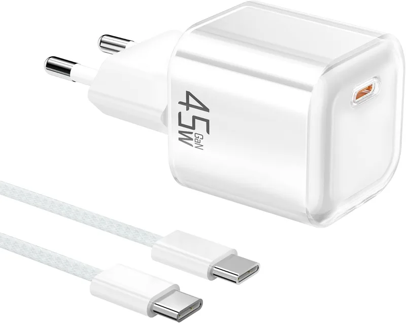 YISH ▫️ Carregador USB-C com carregamento rápido de 45 W: GAN PD 3.0, tomada USB-C, carregador compacto de carregamento rápido tipo C para smartphones e tablets, com cabo tipo C a C de 60 W