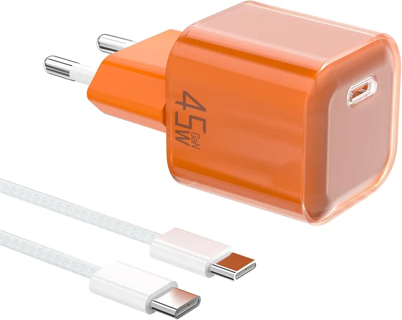 YISH ▫️ Carregador USB C Carga rápida 45W ： Plug USB C para celularGAN PD3.0 Carregador USB C Carregador rápido compacto tipo C para smartphones e tablets Cabeçalho carregado USBC com cabo tipo C para C de 60W