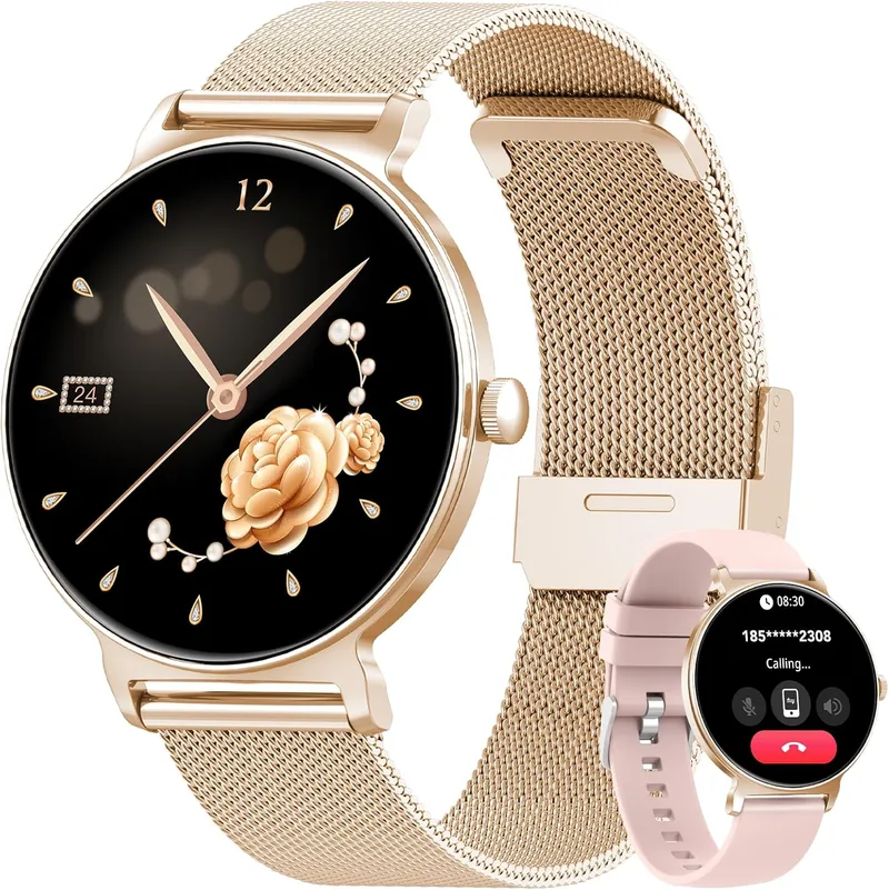 taopodo ▫️ Smartwatch Mulher, 1.27" Smartwatch Mulher com Chamada, Monitor de Sono, Função Mulher, 120+ Modos Desportivos, Pedómetro, Monitor de Ritmo Cardíaco 24H, SpO2, IP68, para Android/iPhone