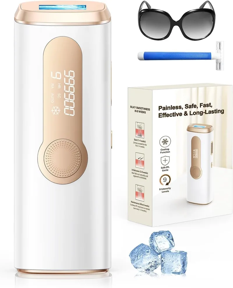 Haarlosy ▫️ Depilador a Laser IPL com Refrigeração, Função Inovadora 3 em 1, 9 Níveis de Energia, 999 900 Flashes, Depilador a Luz Pulsada Indolor para Todo o Corpo, GLY06