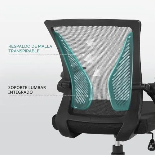 Yaheetech ▫️ Cadeira de escritório com apoio para os braços regulável em altura, preta 4