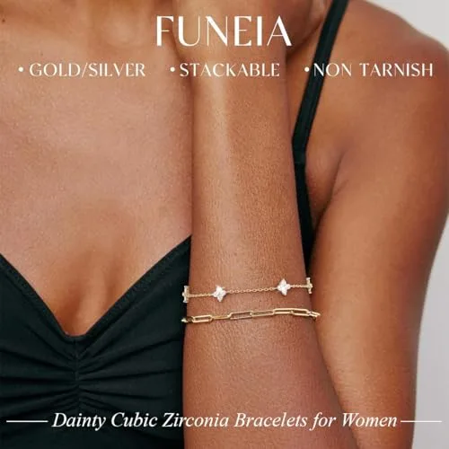 PEVRUAY ▫️ Pulseiras para mulher, pulseira de prata 925 com zircónia brilhante, pulseiras deslizantes com corrente ajustável, joalharia nupcial para casamento, joias para oferecer às mulheres e às meninas no Dia da Mãe 2