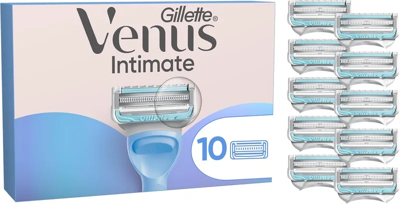 Gillette Venus ▫️ Women's Intimate Zone Razor Blades, embalagem com 10 recargas originais, depilação dos pêlos púbicos sem irritação, adequada para zonas sensíveis