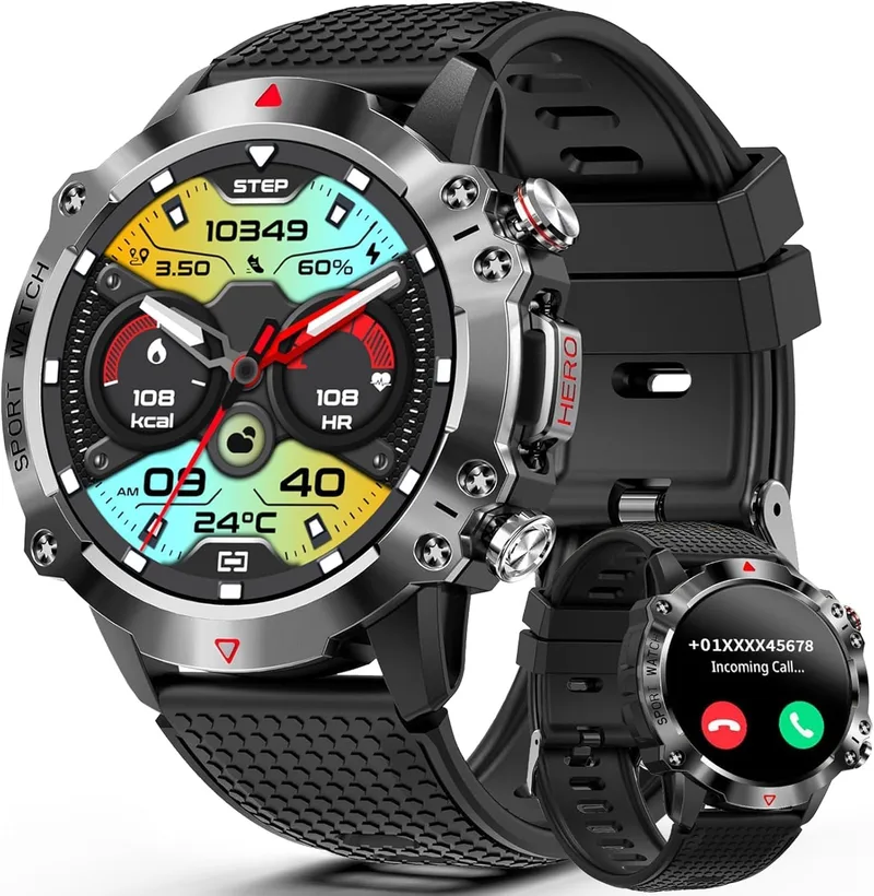 GedFong ▫️ Montre Connectée Homme, 1.39" HD Smartwatch Homme avec 100+ Sports, 450mAh Montre Sport Homme pour Repondre Appel, Podometre, Moniteur Cardiofréquencemètre, Compatible pour iOS Android compatible with