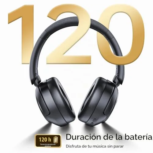 TIMU ▫️ Auscultadores sem fios Bluetooth 5.4, assistente de voz, 3 modos de equalização, redução de ruído híbrida ativa, auscultadores sem fios estéreo Hi-Fi com aros e microfone, 120 horas de reprodução com iOS e Android, preto 3