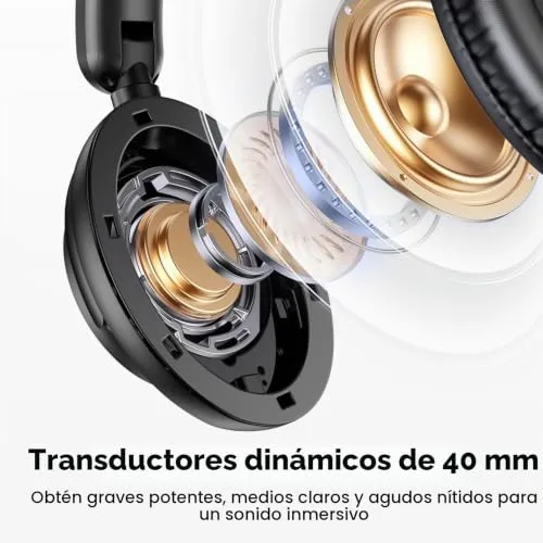 TIMU ▫️ Auscultadores sem fios Bluetooth 5.4, assistente de voz, 3 modos de equalização, redução de ruído híbrida ativa, auscultadores sem fios estéreo Hi-Fi com aros e microfone, 120 horas de reprodução com iOS e Android, preto 4