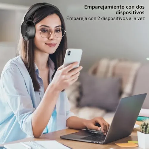 TIMU ▫️ Auscultadores sem fios Bluetooth 5.4, assistente de voz, 3 modos de equalização, redução de ruído híbrida ativa, auscultadores sem fios estéreo Hi-Fi com aros e microfone, 120 horas de reprodução com iOS e Android, preto 7