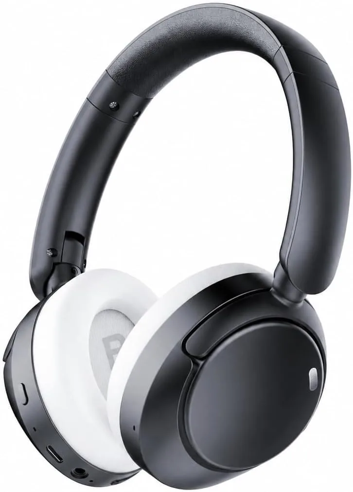 TIMU ▫️ Auscultadores sem fios Bluetooth 5.4, assistente de voz, 3 modos de equalização, redução de ruído híbrida ativa, auscultadores sem fios estéreo Hi-Fi com aros e microfone, 120 horas de reprodução com iOS e Android, preto