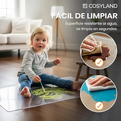 COSYLAND ▫️ Protetor de chão para cadeira com rodas, tapete transparente de alta transparência 100 x 120 cm - 01, tapete de PVC liso para escritório, parquet, secretária ou gaming, resistente a riscos e duradouro 5