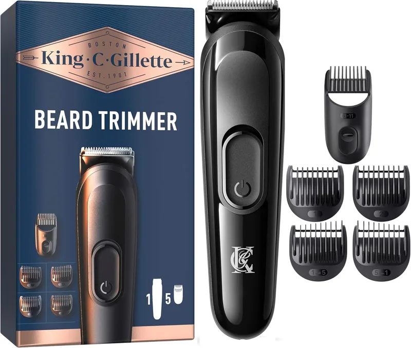 King C. Gillette ▫️ Aparador de barba para homem, aparador de cabelo 3 em 1 com 5 pentes laváveis, escova de limpeza, estojo e carregador, máquina de cortar cabelo sem fios com lâmina afiada para toda a vida