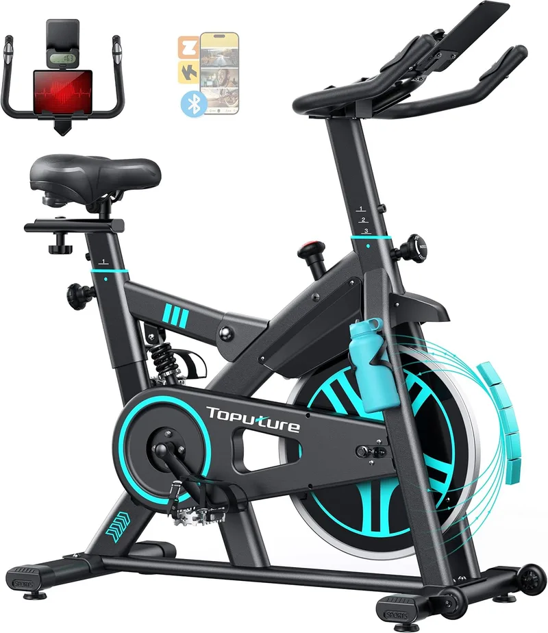 Toputure ▫️ 2026 Improve Bicicleta de exercício silenciosa para casa com APP e amortecimento, bicicleta de exercício com monitor de frequência cardíaca, suporte para garrafas, suporte para tablet, bicicleta de treino em casa, máximo 160 kg