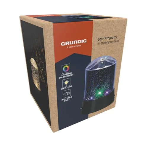 Grundig ▫️ Projetor de estrelas com luz noturna – Projetor LED com céu estrelado para quartos de crianças e quartos de dormir – Luz com mudança de cor e luz branca – com cabo USB-C – Funciona com pilhas 4