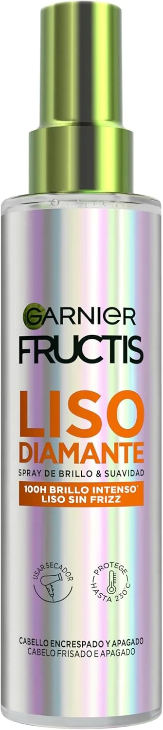Garnier ▫️ Fructis Smooth Diamond Spray de Brilho e Suavidade, 100H Brilho Intenso*, Suavidade sem Frizz. Com complexo de alisamento de queratina vegetal e óleo de argão, 150ml (*Teste Instrumental).
