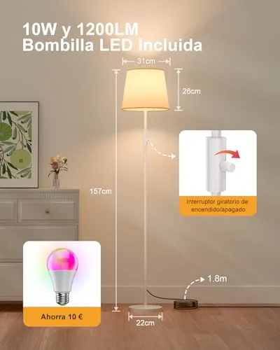 DUSKTEC ▫️ Candeeiro de pé inteligente RGB, com aplicação, compatível com a Alexa 6